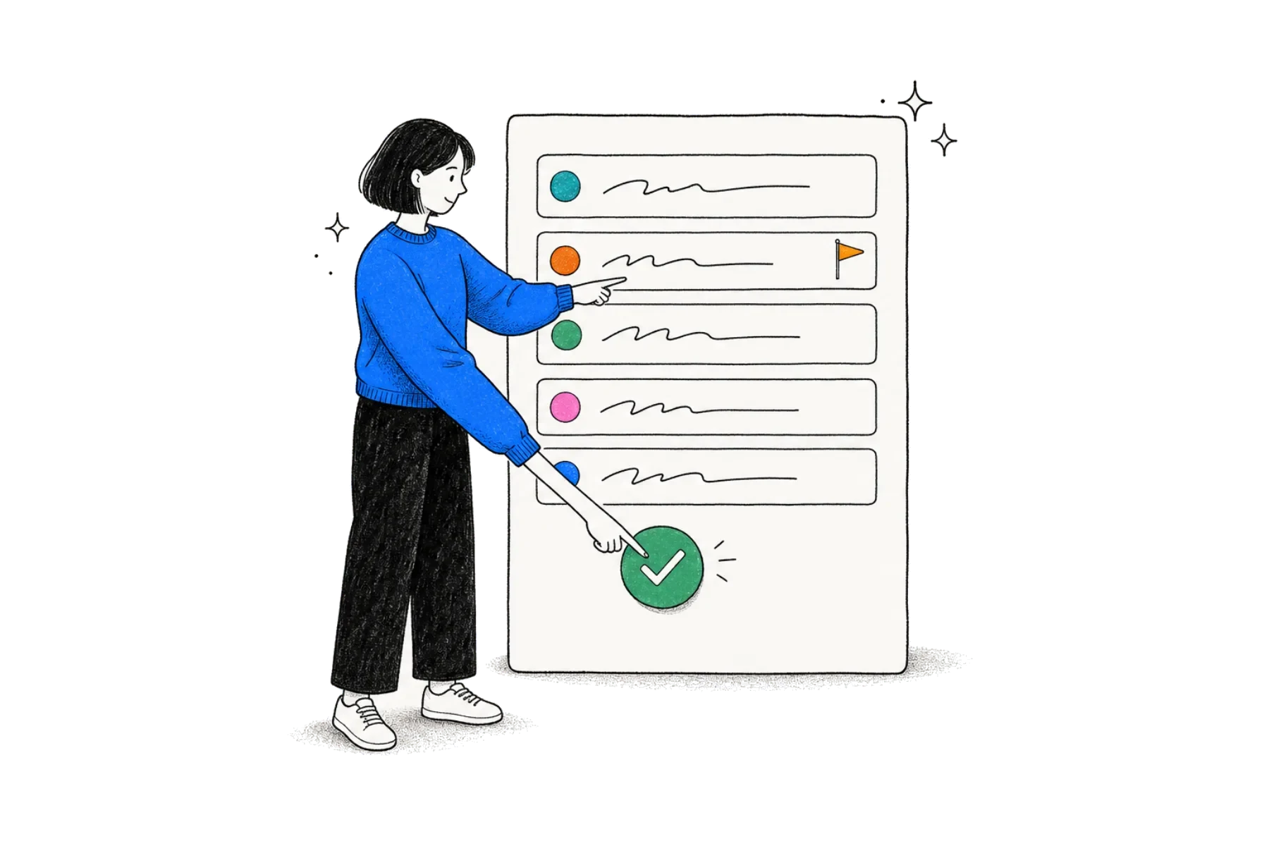 A woman reviewing AI-filled financial rows before confirming them
