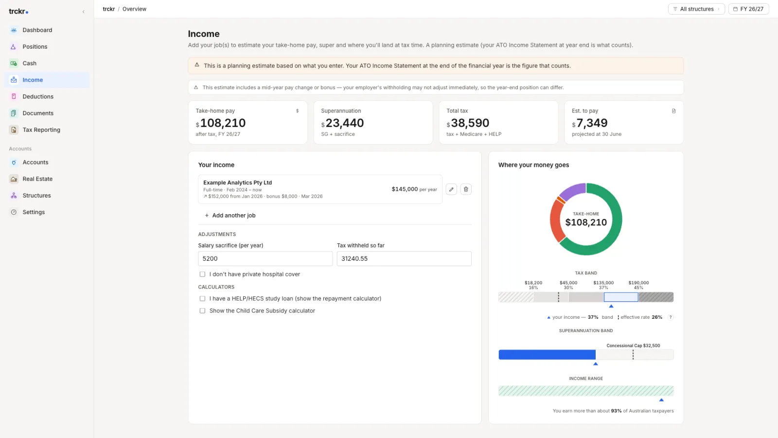Income screen showing records assembled from uploaded documents