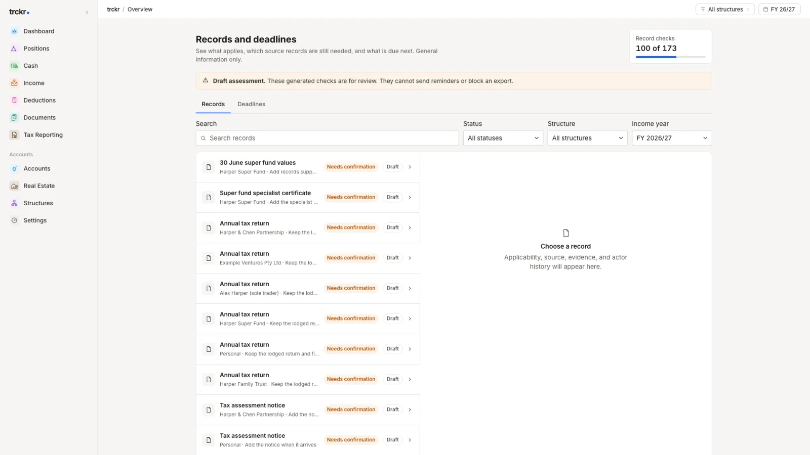 Readiness screen listing complete records and remaining tasks