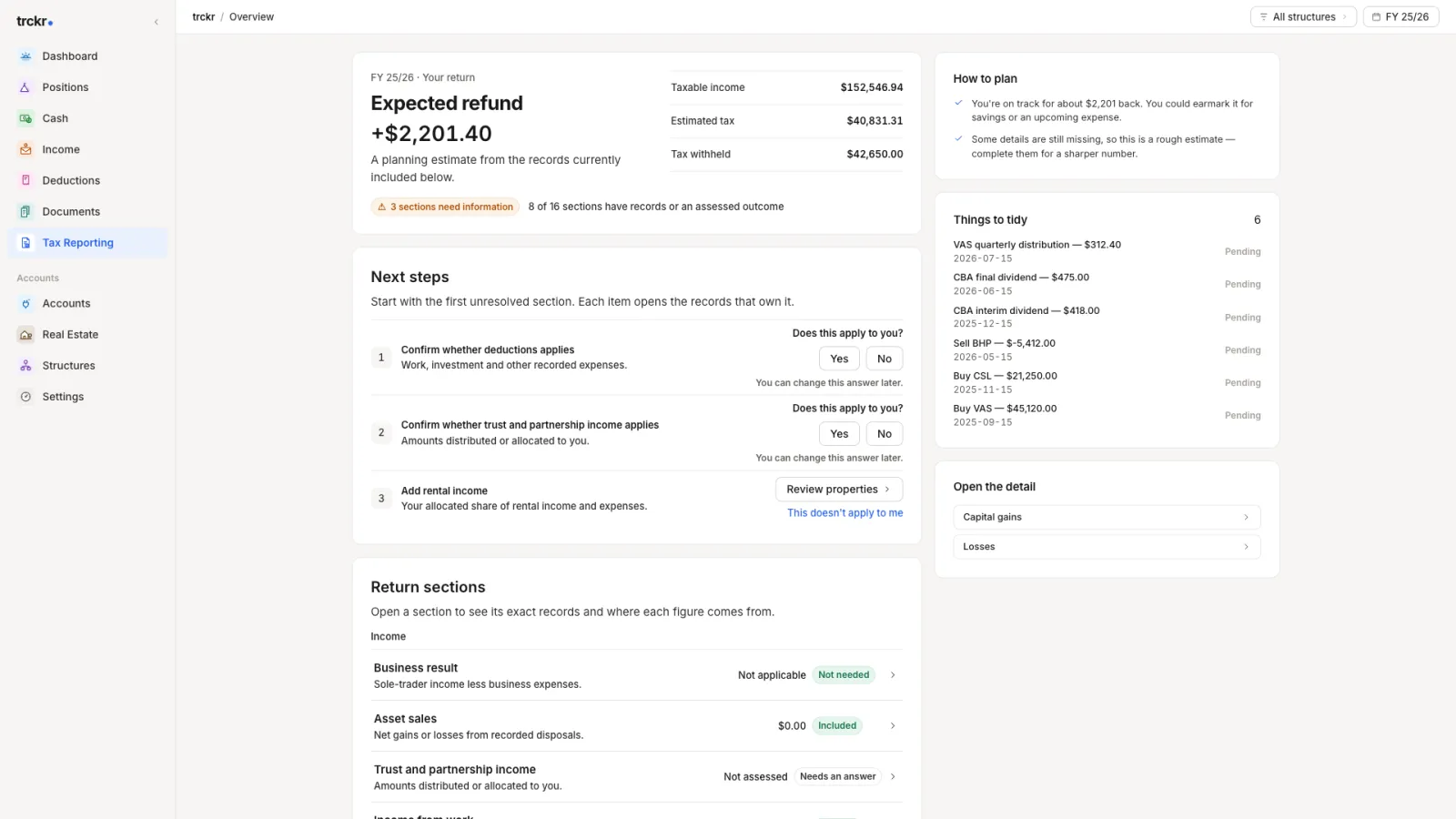Tax reporting screen assembled from attributed records