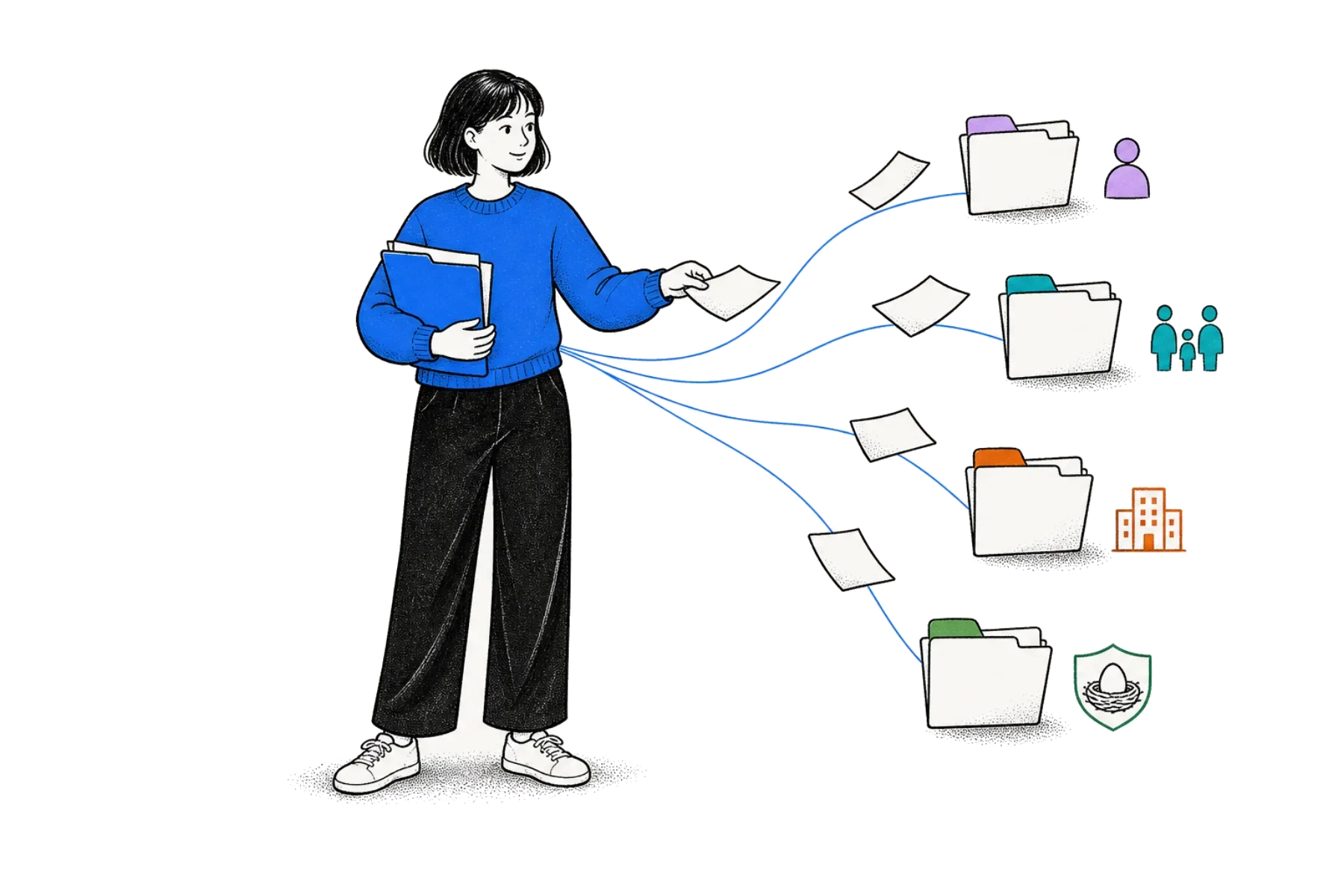 A woman sorting accounts into personal, trust, company and super fund owners